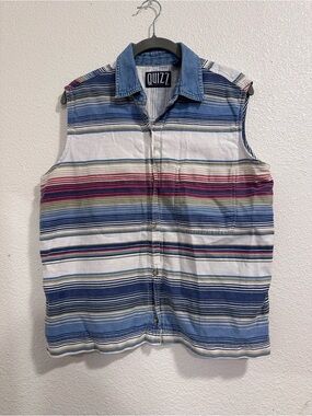 Quizz Striped Sleeveless Button-Up Shirt - Blue, White, Pink